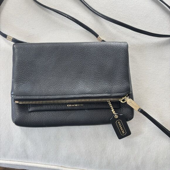 COACH Coach All Leather Shoulder Bag Crossbody Black - Picture 2 of 7